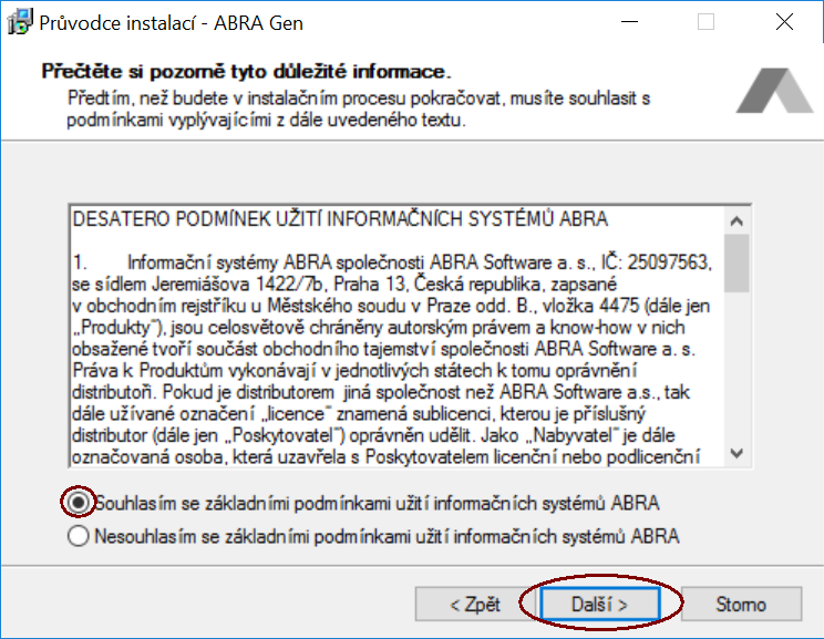 2.4 INSTALACE SYSTÉMU ABRA Pokračujte zobrazením uvítací