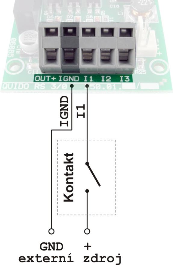 Quido ETH 3/0 ZAPOJENÍ VSTUPŮ V s t u p y Vstupy lze ovládat připojením napětí nebo kontaktem. obr. 12 vstupní svorkovnice na Quido ETH 3/0 Každý ze vstupů je zapojen dle obr. 13.