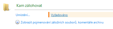 Stránka akcí Vytvoření plánu zálohování Použití ovládacích prvků a upřesňujících nastavení Pomocí aktivních ovladačů je možné zadat nastavení a parametry plánu zálohování nebo úlohy pro obnovu.