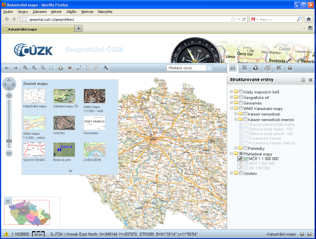 1.6 Příklady WMS serverů V roce 2008 rozjel svoji první veřejnou WMS i Český úřad zeměměřický a katastrální.