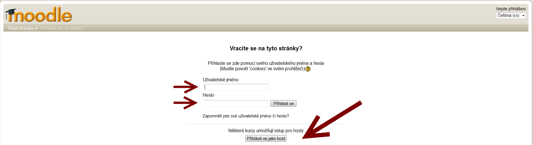 Dále klikněte na Školení rozhodčích licence C Při ostrém vstupu zadejte přihlašovací jméno a