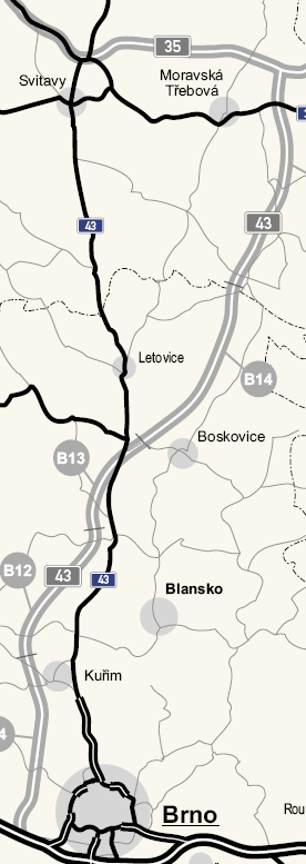 Politicky prosazovaná R43 NENÍ silnicí na Svitavy ale silnicí na Jevíčko a Moravskou Třebovou (Staré město) Brno Staré Město Svitavy je zajížďka