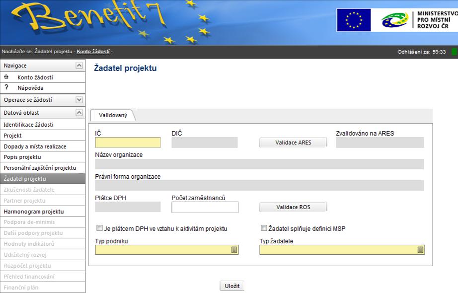 3.6 Ţadatel projektu Tato záložka slouží k identifikaci subjektu, který o projekt žádá.
