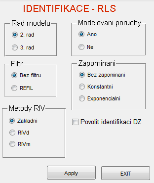 Příloha 1: Grafické prostředí Hlavní okno (vlevo), okno pro nastavení soustavy (vpravo) Okno pro nastavení regulátoru