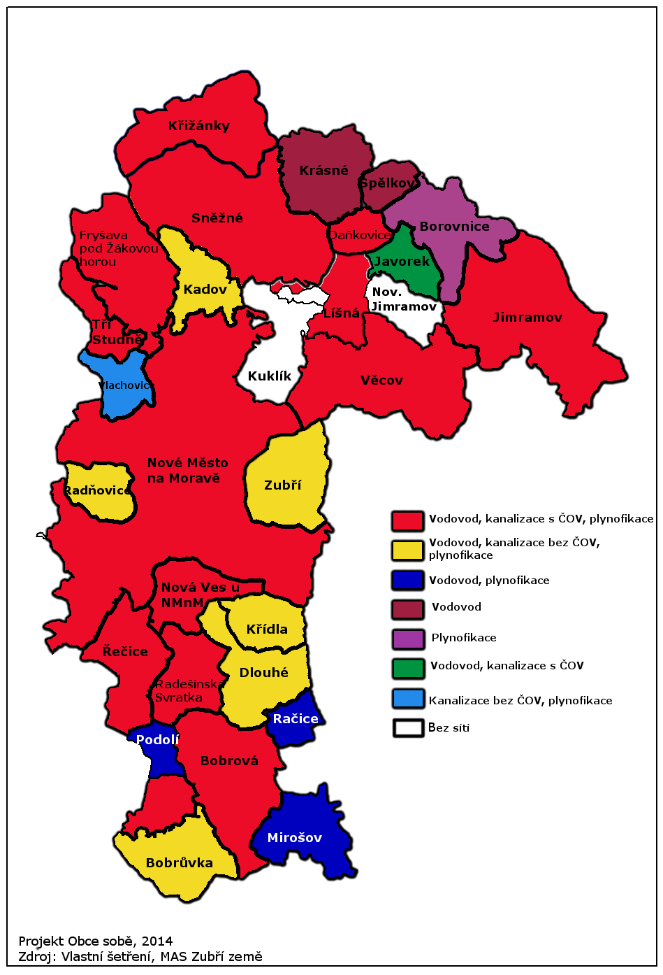 Mapa č. 2.4: Stav vybavení inženýrskými sítěmi k 1.1.2013 H. Rekreace, památky a cestovní ruch ORP Nové Město na Moravě má výborné podmínky pro rozvoj cestovního ruchu.