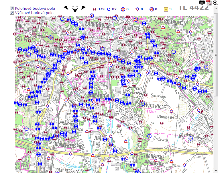 listů b) mapa rozložení nivelačních a triangulačních bodů KPM CONSULT a.