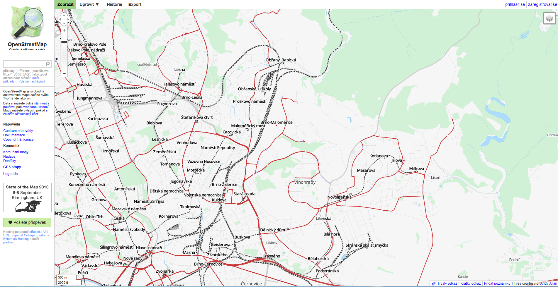 Brno-Maloměřice v mapovém portálu IZS ČR (kolečko s křížkem zobrazuje přejezd P6800 označený i