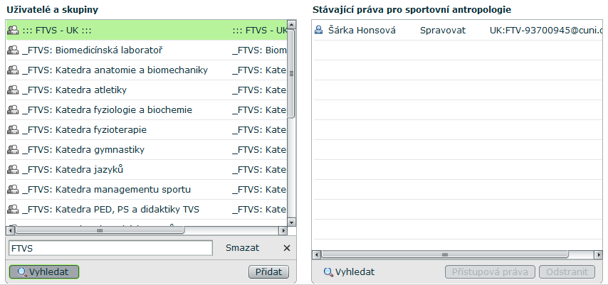 Stejně jako u složky lze měnit název materiálu kliknutím na tlačítko Upravit informace a Nastavit oprávnění (viz kapitola Nastavení oprávnění).