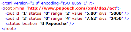 X M L s o u b o r Z převodníku lze získat aktuální údaje v textovém souboru ve formátu XML. To je jeden s nejjednodušších způsobů, jak údaje z displeje číst strojově pro další zpracování.