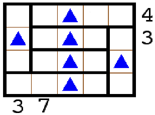 Rovnováha úloha za 3 body Každé políčko tabulky 4 x 5 čtverečků musí obsahovat bud střed otáčení (trojúhelníček), nebo závaží o hmotnosti 0-3.