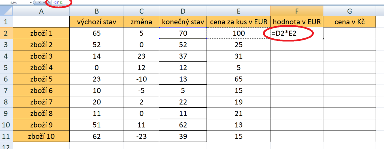 Pokročilé použití MS Excel při tvorbě elektronických výukových materiálů 17 Pro vysvětlení dalších pojmů si zpracovávaný příklad dále rozšíříme.