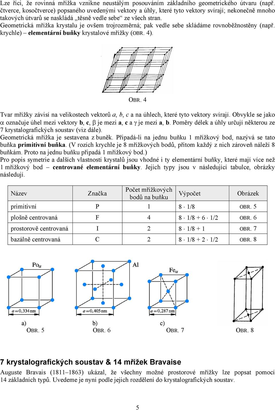 Geometrická mřížka krystalu je ovšem trojrozměrná; pak vedle sebe skládáme rovnoběžnostěny (např. krychle) elementární buňky krystalové mřížky (OBR. 4). OBR.