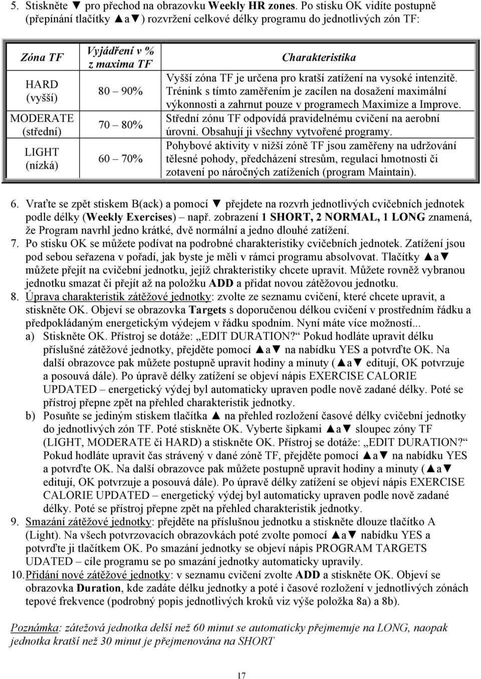 80% 60 70% Charakteristika Vyšší zóna TF je určena pro kratší zatížení na vysoké intenzitě.