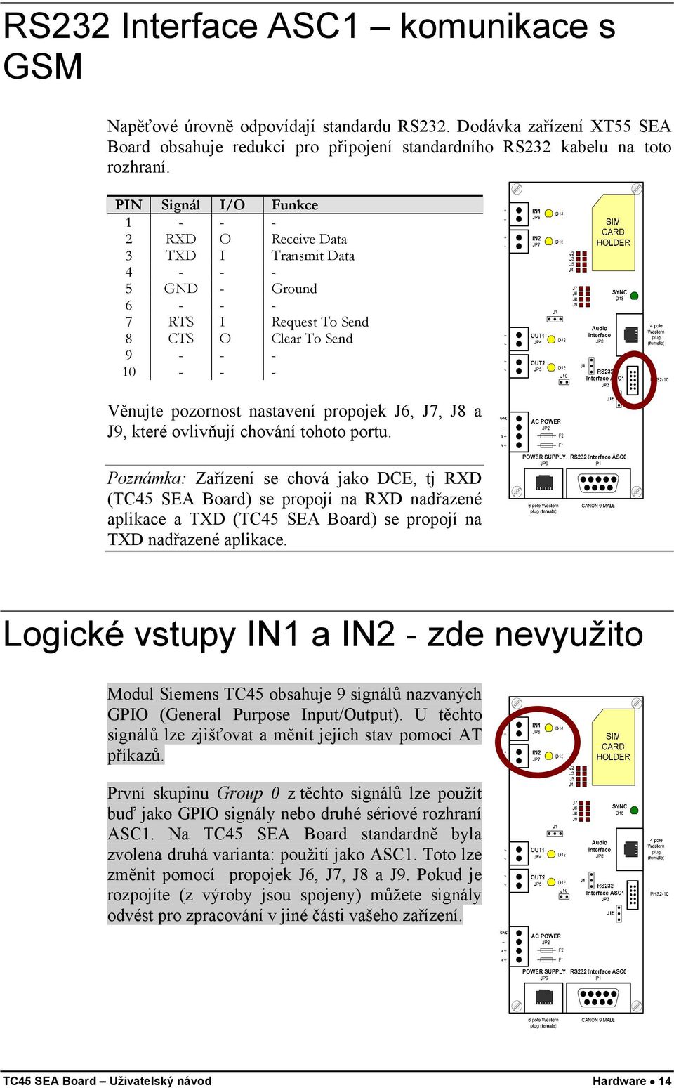 propojek J6, J7, J8 a J9, které ovlivňují chování tohoto portu.