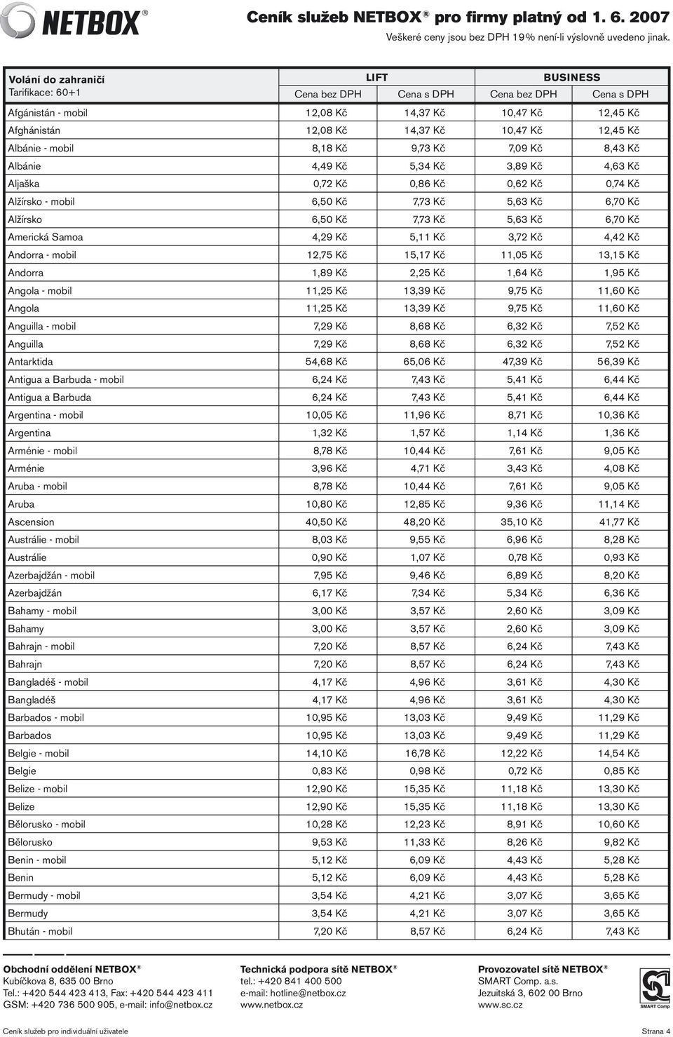 Kč 11,05 Kč 13,15 Kč Andorra 1,89 Kč 2,25 Kč 1,64 Kč 1,95 Kč Angola - mobil 11,25 Kč 13,39 Kč 9,75 Kč 11,60 Kč Angola 11,25 Kč 13,39 Kč 9,75 Kč 11,60 Kč Anguilla - mobil 7,29 Kč 8,68 Kč 6,32 Kč 7,52