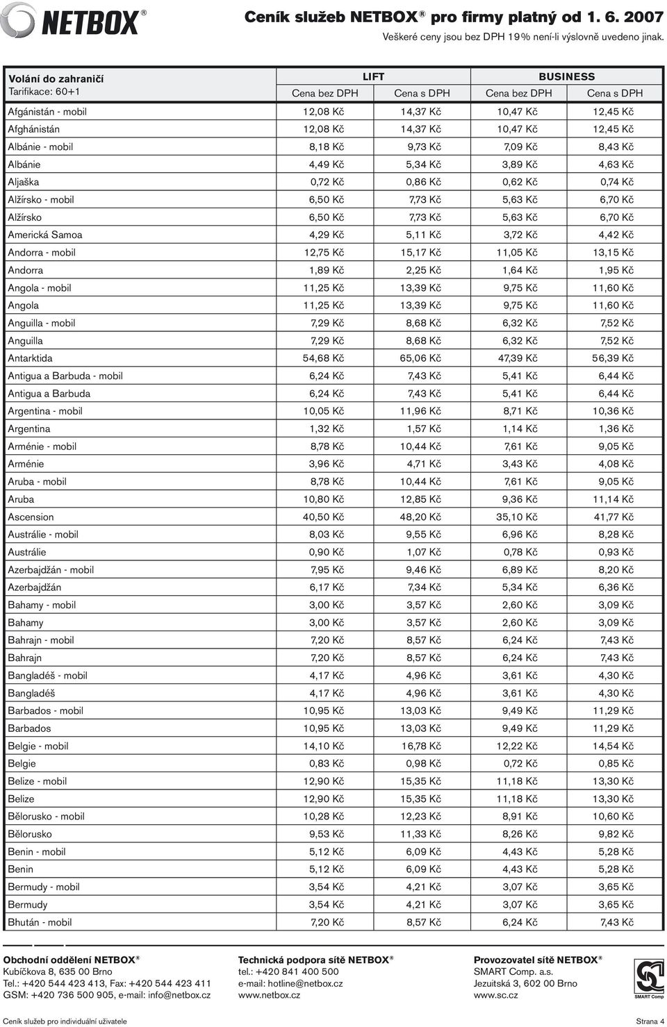 Kč 11,05 Kč 13,15 Kč Andorra 1,89 Kč 2,25 Kč 1,64 Kč 1,95 Kč Angola - mobil 11,25 Kč 13,39 Kč 9,75 Kč 11,60 Kč Angola 11,25 Kč 13,39 Kč 9,75 Kč 11,60 Kč Anguilla - mobil 7,29 Kč 8,68 Kč 6,32 Kč 7,52