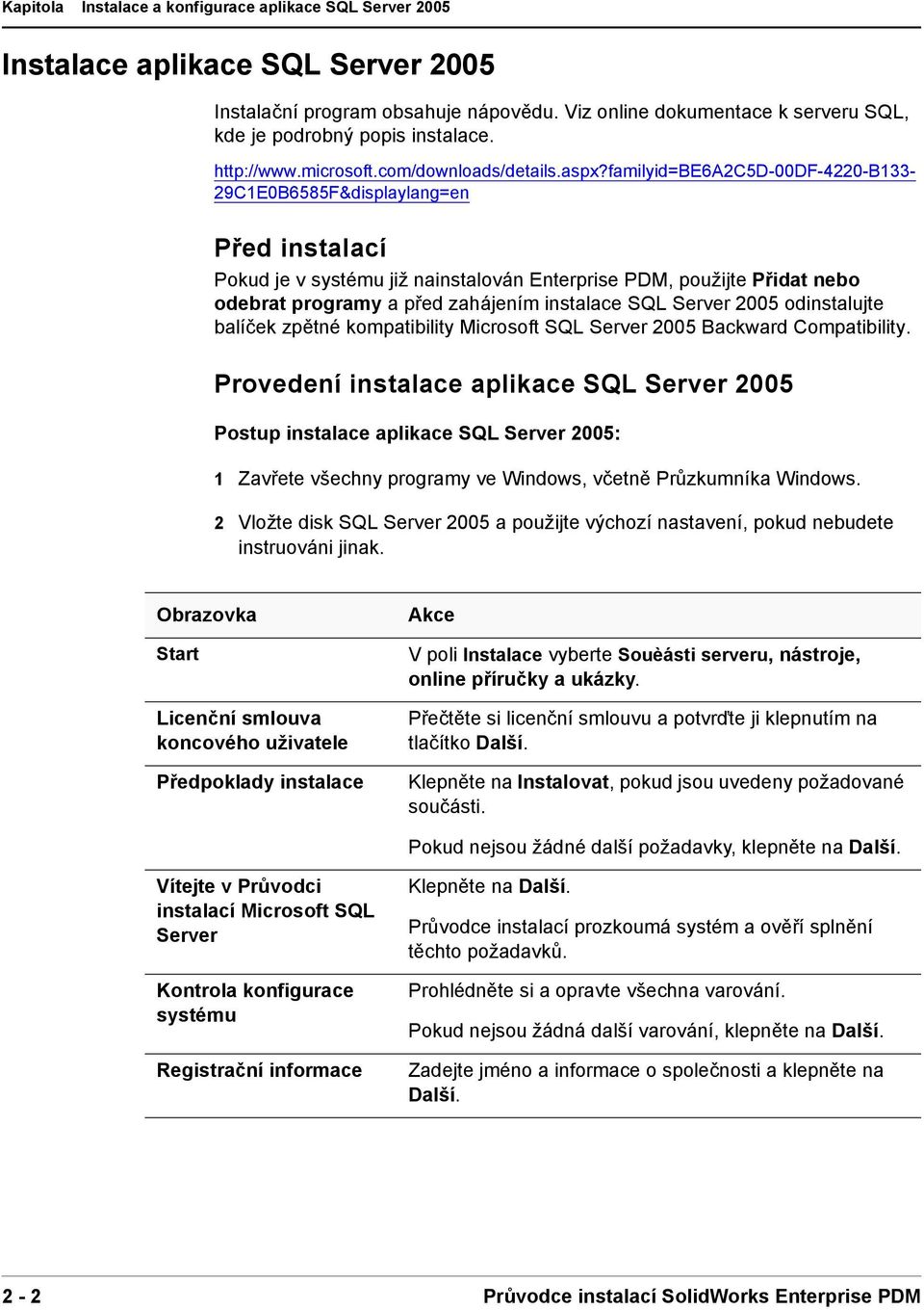 familyid=be6a2c5d-00df-4220-b133-29c1e0b6585f&displaylang=en Před instalací Pokud je v systému již nainstalován Enterprise PDM, použijte Přidat nebo odebrat programy apřed zahájením instalace SQL