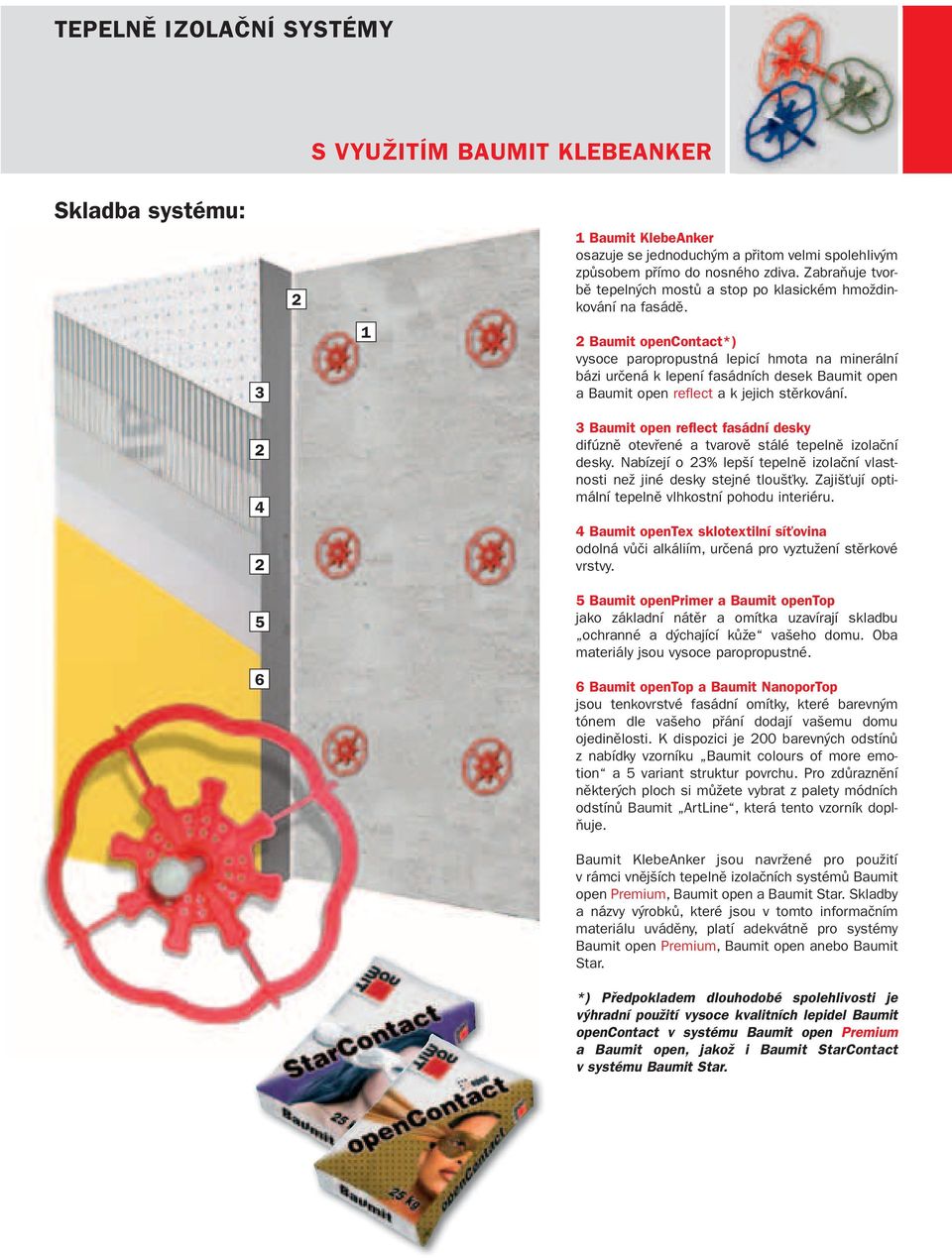 2 Baumit opencontact*) vysoce paropropustná lepicí hmota na minerální bázi určená k lepení fasádních desek Baumit open a Baumit open reflect a k jejich stěrkování.