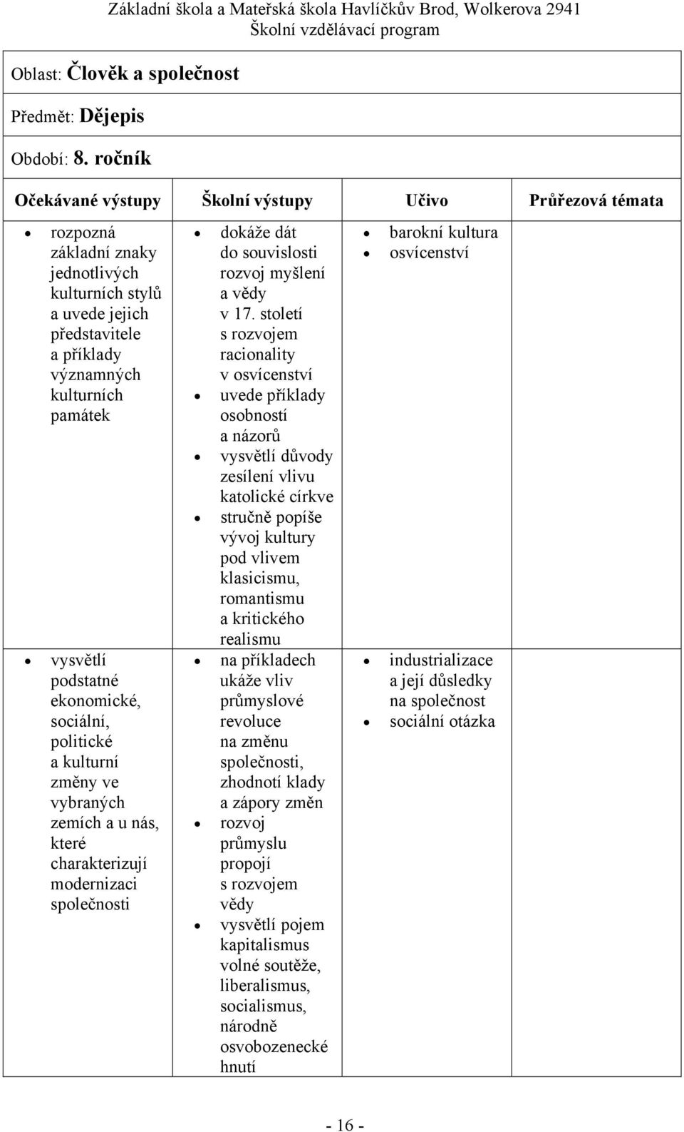 ve vybraných zemích a u nás, které charakterizují modernizaci společnosti dokáže dát do souvislosti rozvoj myšlení a vědy v 17.