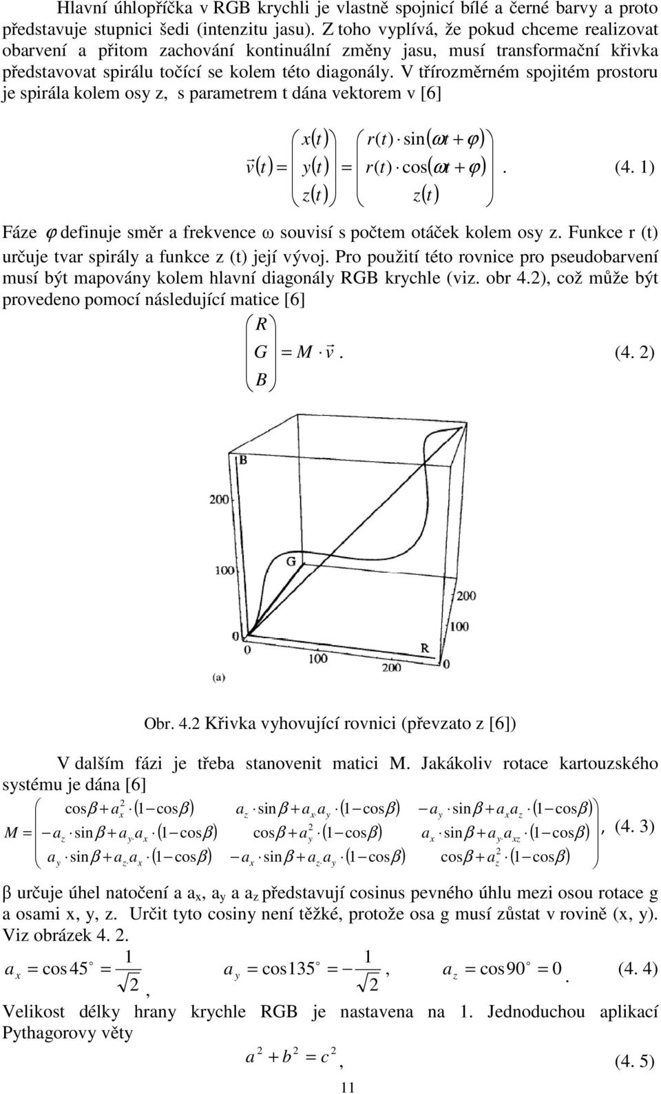 V řírozměrném spojiém prosoru je spirála kolem osy z, s paramerem dána vekorem v [6] r v ( ) = x y z ( ) ( ) ( ) r( ) sin = r( ) cos z ( ω + ϕ) ( ) ( ) ω + ϕ. (4.