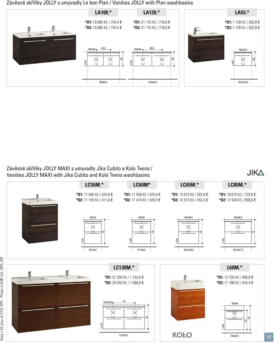 a Kolo Twins / Vanities JOLLY MAXI with Jika Cubito and Kolo Twins washbasins LC55M.* LC60M* LC65M.* LC85M.
