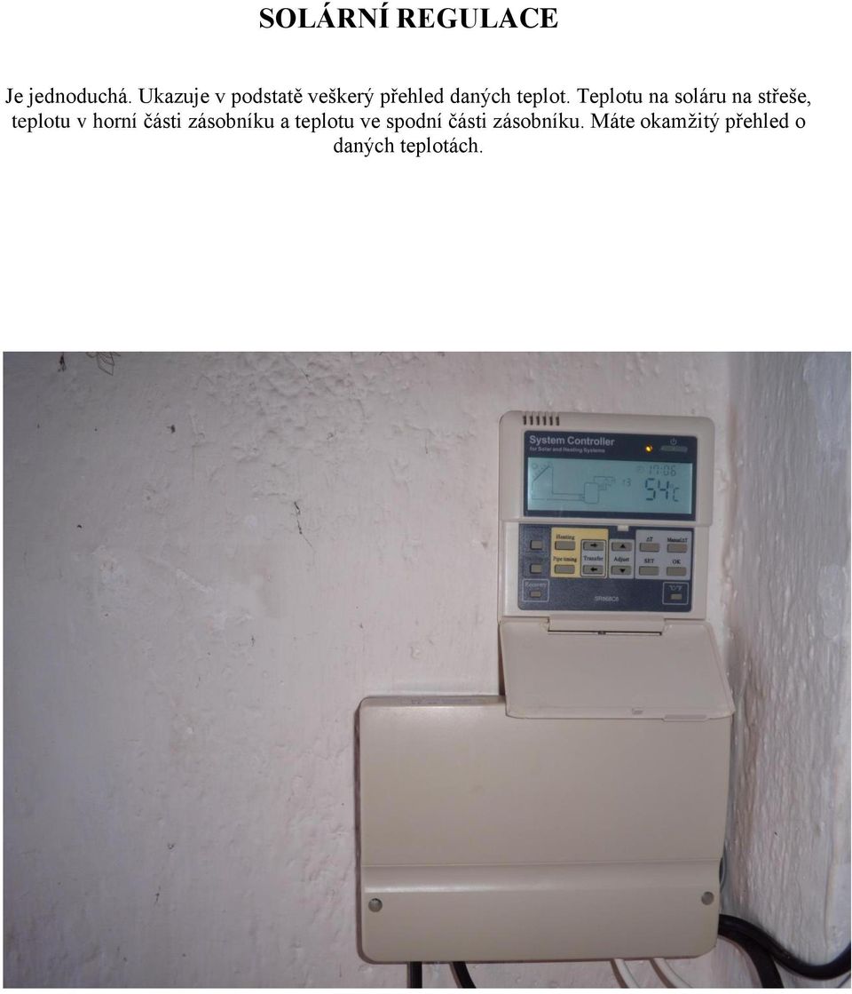 Teplotu na soláru na střeše, teplotu v horní části