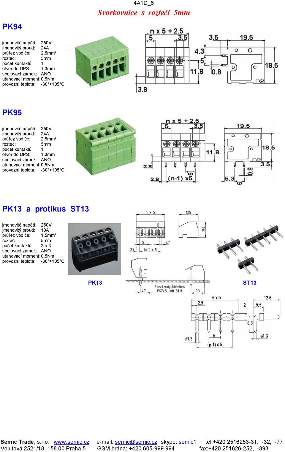 ² počet kontaktů: 1 PK95 průřez ² počet