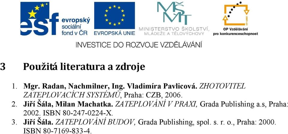 ZATEPLOVÁNÍ V PRAXI, Grada Publishing a.s, Praha: 2002. ISBN 80-247-0224-X. 3.