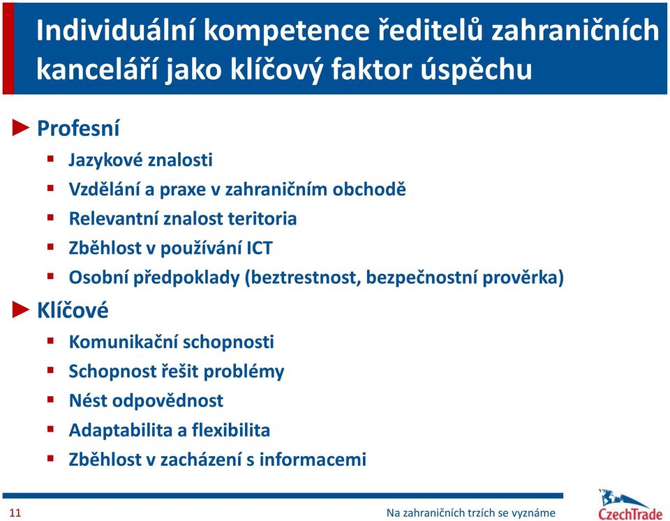 Osobní předpoklady (beztrestnost, bezpečnostní prověrka) Klíčové Komunikační schopnosti Schopnost řešit