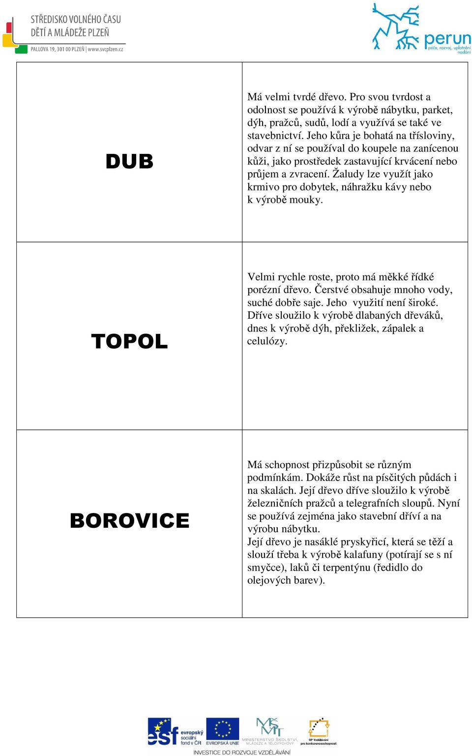 Žaludy lze využít jako krmivo pro dobytek, náhražku kávy nebo k výrobě mouky. TOPOL Velmi rychle roste, proto má měkké řídké porézní dřevo. Čerstvé obsahuje mnoho vody, suché dobře saje.