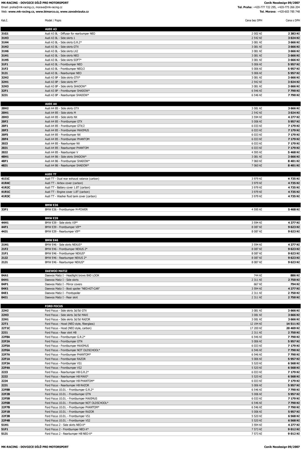 skirts SOFT* 3 081 Kč 3 666 Kč 31F1 Audi A3 8L - Frontbumper NEO 5 006 Kč 5 957 Kč 31F2 Audi A3 8L - Frontbumper NEO/2 5 006 Kč 5 957 Kč 31J1 Audi A3 8L - Rearbumper NEO 5 006 Kč 5 957 Kč 32H2 Audi