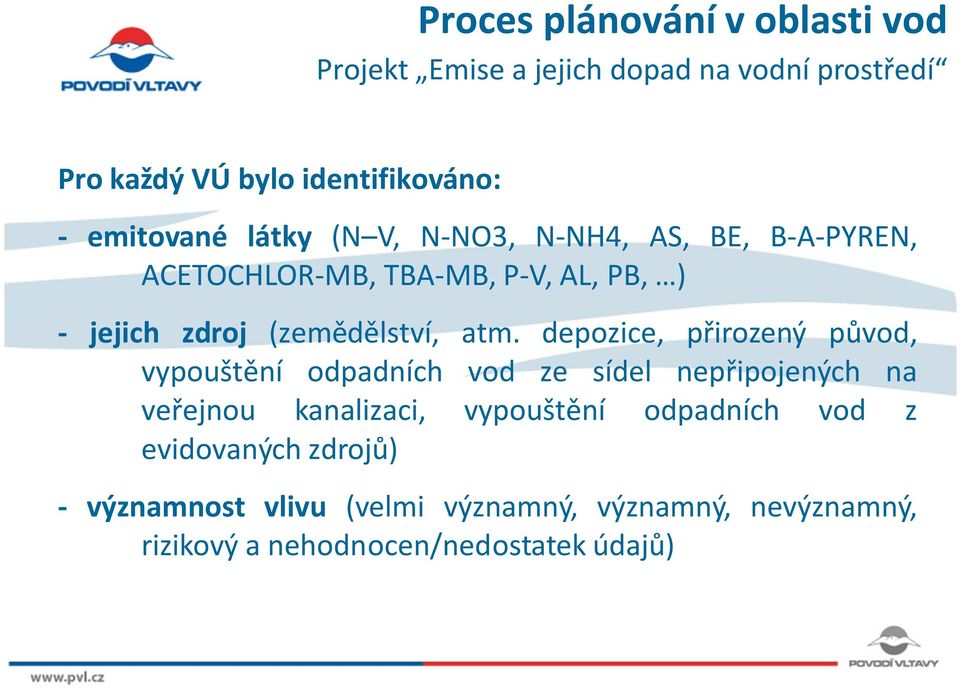 depozice, přirozený původ, vypouštění odpadních vod ze sídel nepřipojených na veřejnou kanalizaci, vypouštění