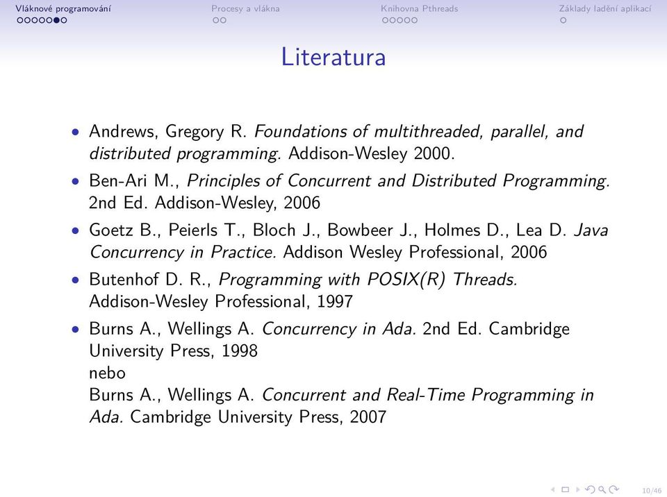 Java Concurrency in Practice. Addison Wesley Professional, 2006 Butenhof D. R., Programming with POSIX(R) Threads.