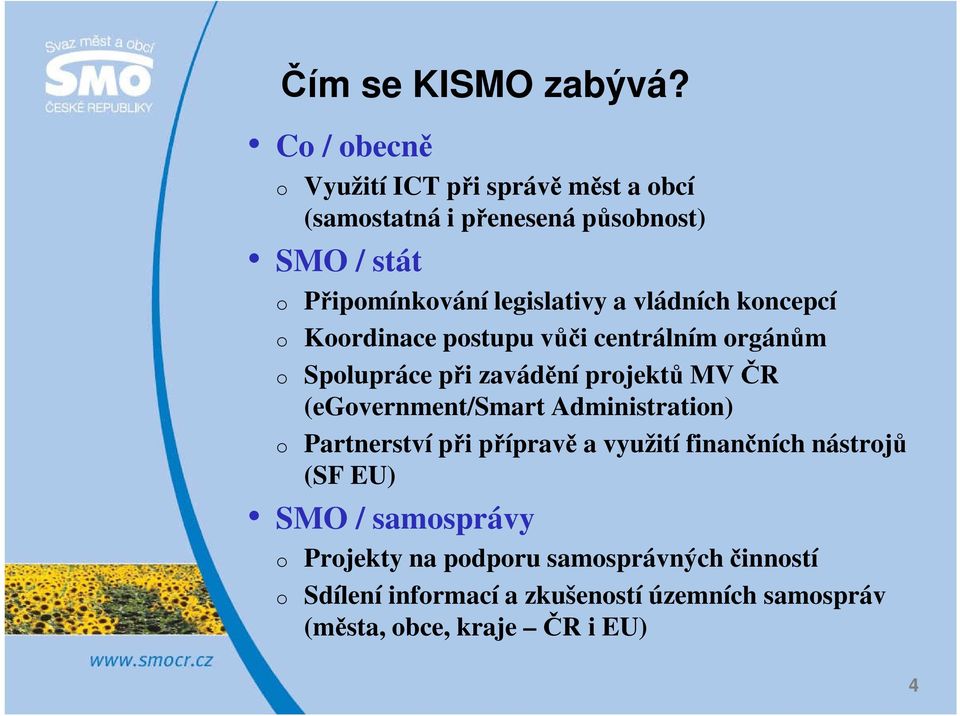 a vládních koncepcí o Koordinace postupu vůči centrálním orgánům o Spolupráce při zavádění projektů MV ČR