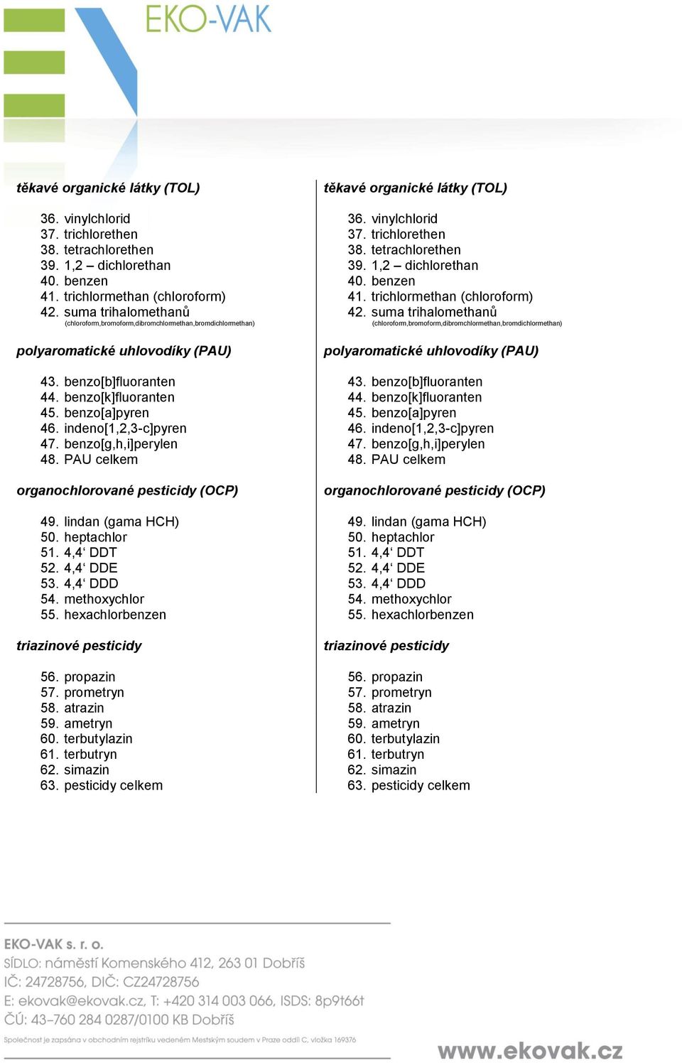 suma trihalomethanů (chloroform,bromoform,dibromchlormethan,bromdichlormethan) 43. benzo[b]fluoranten 43. benzo[b]fluoranten 44. benzo[k]fluoranten 44. benzo[k]fluoranten 45. benzo[a]pyren 45.