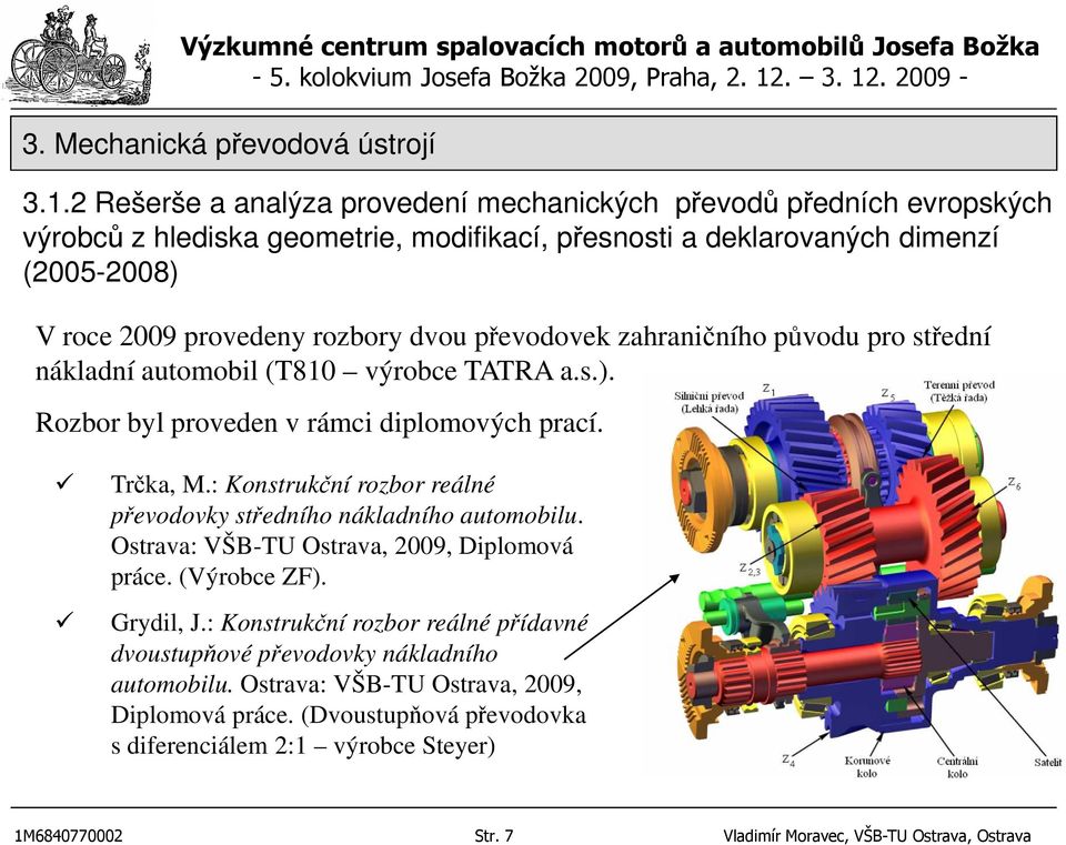 : Konstrukční rozbor reálné převodovky středního nákladního automobilu. Ostrava: VŠB-TU Ostrava, 2009, Diplomová práce. (Výrobce ZF). Grydil, J.