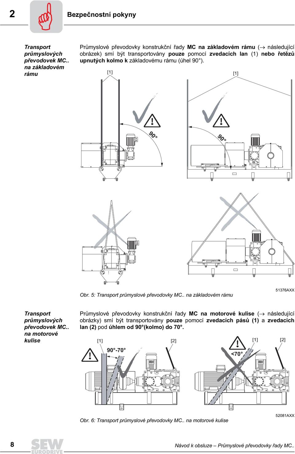základovému rámu (úhel 90 ). [1] [1] Obr. 5: Transport průmyslové převodovky MC.. na základovém rámu 51376AXX Transport průmyslových převodovek MC.