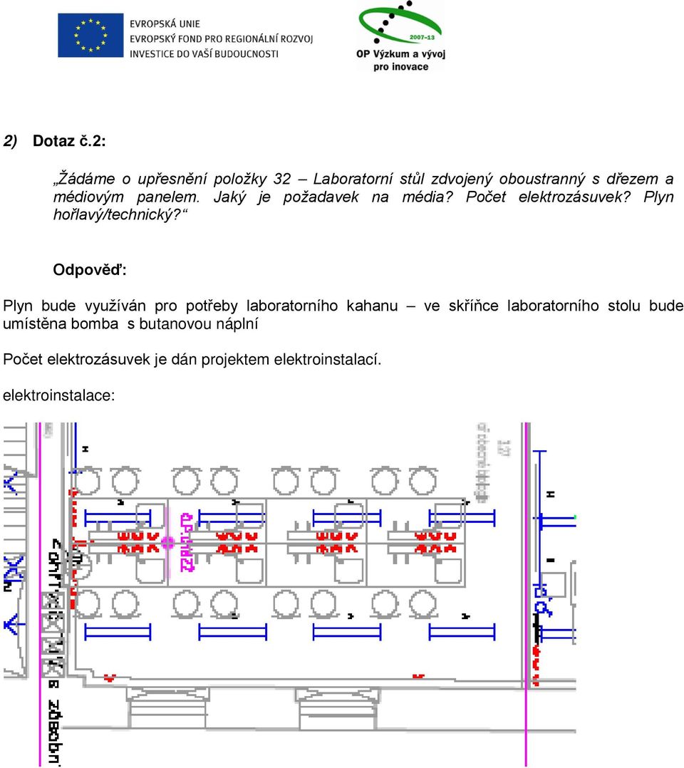 panelem. Jaký je požadavek na média? Počet elektrozásuvek? Plyn hořlavý/technický?