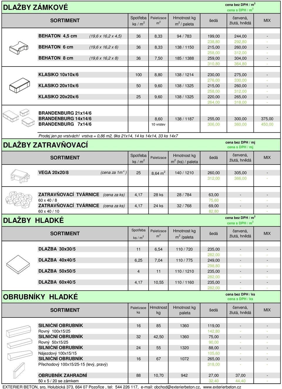 - KLASIKO 20x10x/6 50 9,60 138 / 1325 215,00 260,00-258,00 312,00 - KLASIKO 20x20x/6 25 9,60 138 / 1325 220,00 265,00-264,00 318,00 - BRANDENBURG 21x14/6 BRANDENBURG 14x14/6 8,60 138 / 1187 255,00