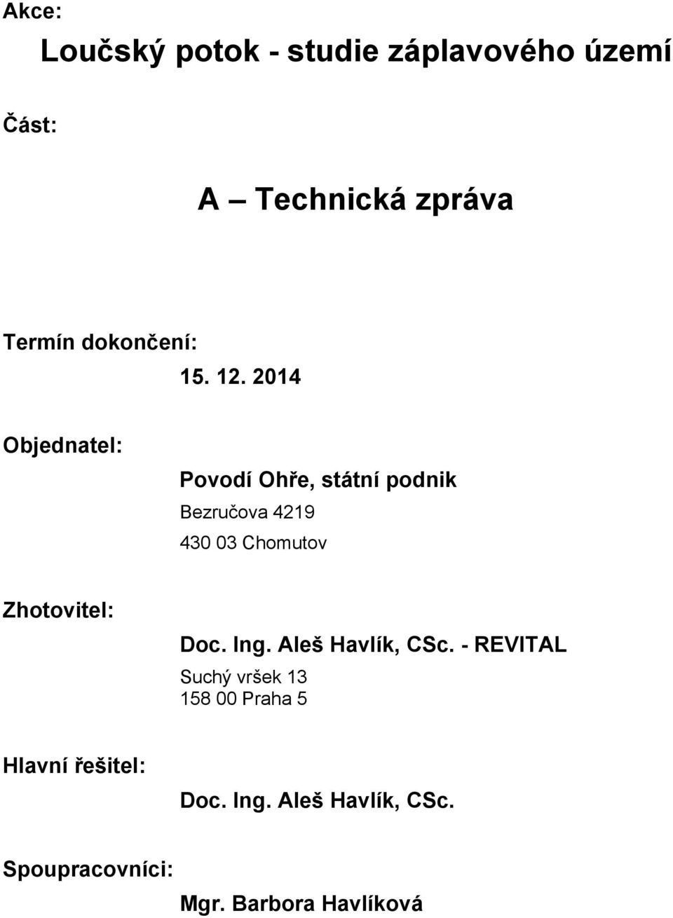 Zhotovitel: Doc. Ing. Aleš Havlík, CSc.