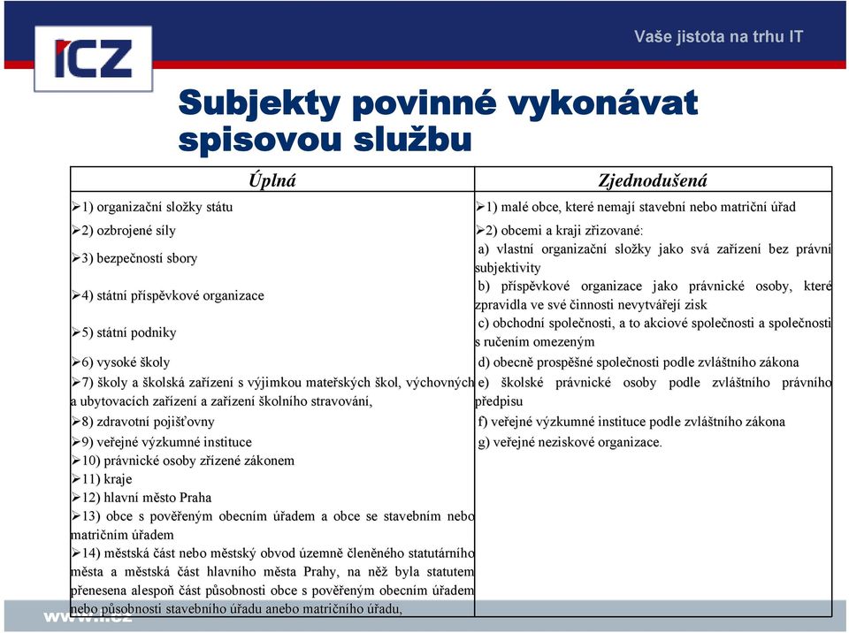 spěvkové organizace jako právnick vnické osoby, které zpravidla ve své činnosti nevytvářej ejí zisk c) obchodní společnosti, a to akciové společnosti a společnosti s ručen ením m omezeným d) obecně