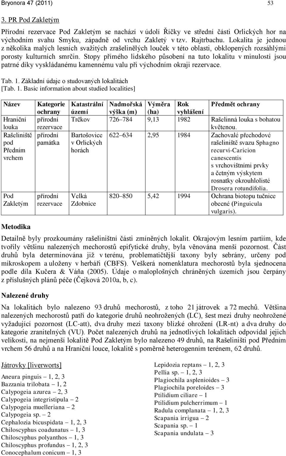 Stopy přímého lidského působení na tuto lokalitu v minulosti jsou patrné díky vyskládanému kamennému valu při východním okraji rezervace. Tab. 1.