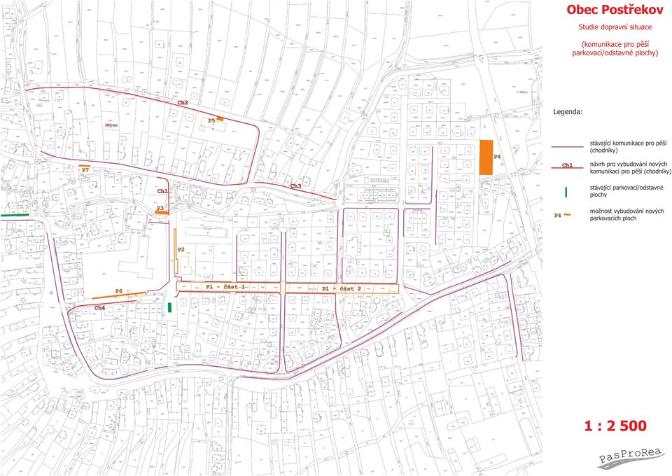 vybudování nových komunikací pro pěší (chodníky) Ch1 Ch3 stávající parkovací/odstavné