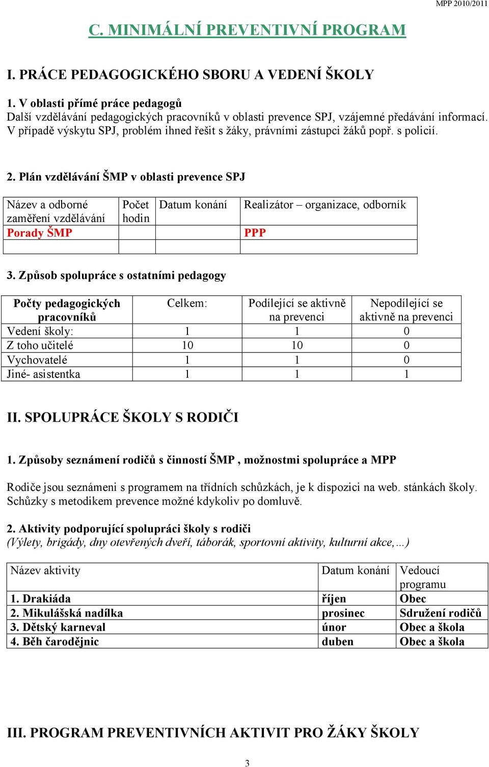 V případě výskytu SPJ, problém ihned řešit s žáky, právními zástupci žáků popř. s policií. 2.