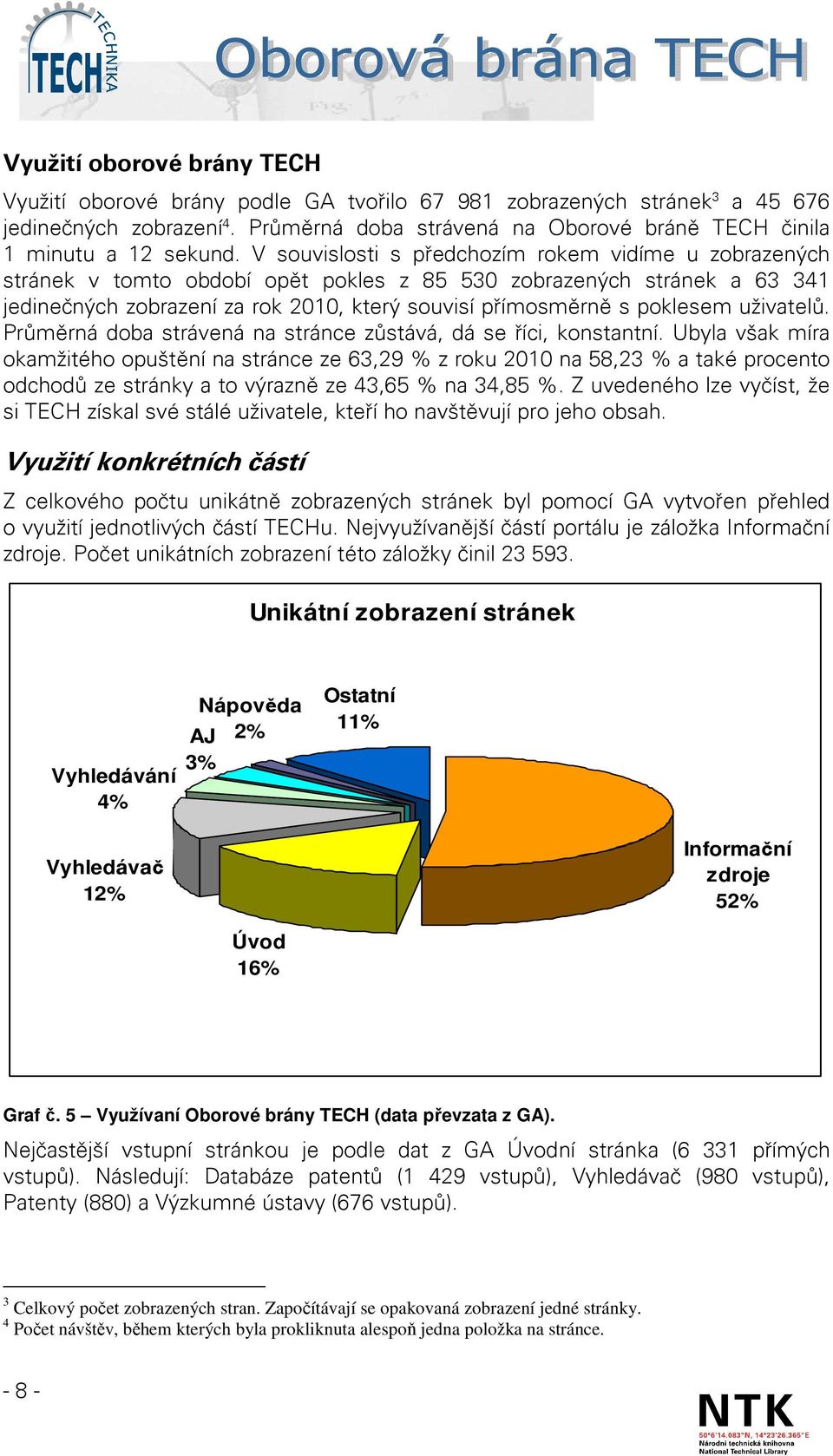 V souvislosti s předchozím rokem vidíme u zobrazených stránek v tomto období opět pokles z 85 530 zobrazených stránek a 63 341 jedinečných zobrazení za rok 2010, který souvisí přímosměrně s poklesem