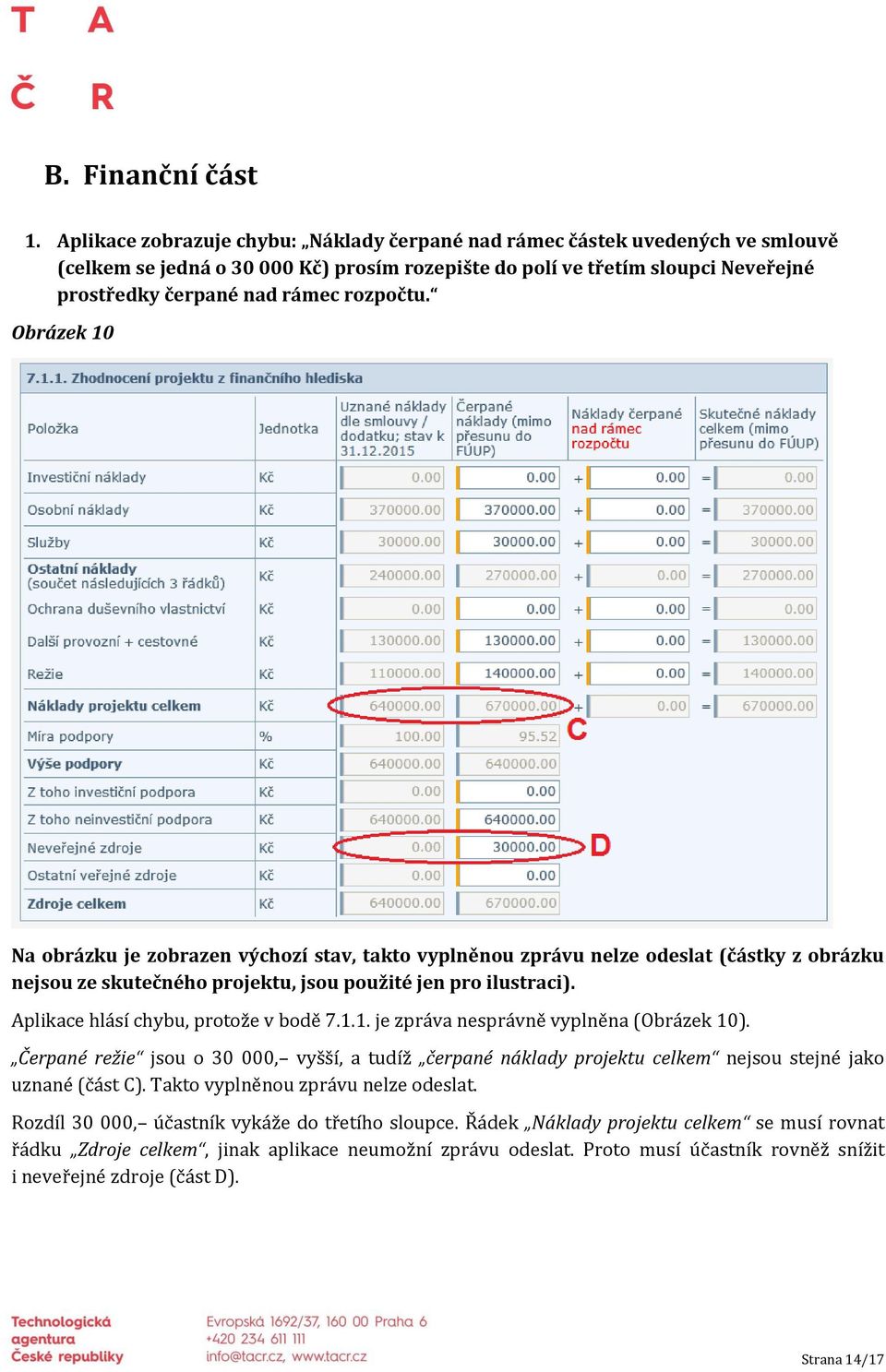 rozpočtu. Obrázek 10 Na obrázku je zobrazen výchozí stav, takto vyplněnou zprávu nelze odeslat (částky z obrázku nejsou ze skutečného projektu, jsou použité jen pro ilustraci).