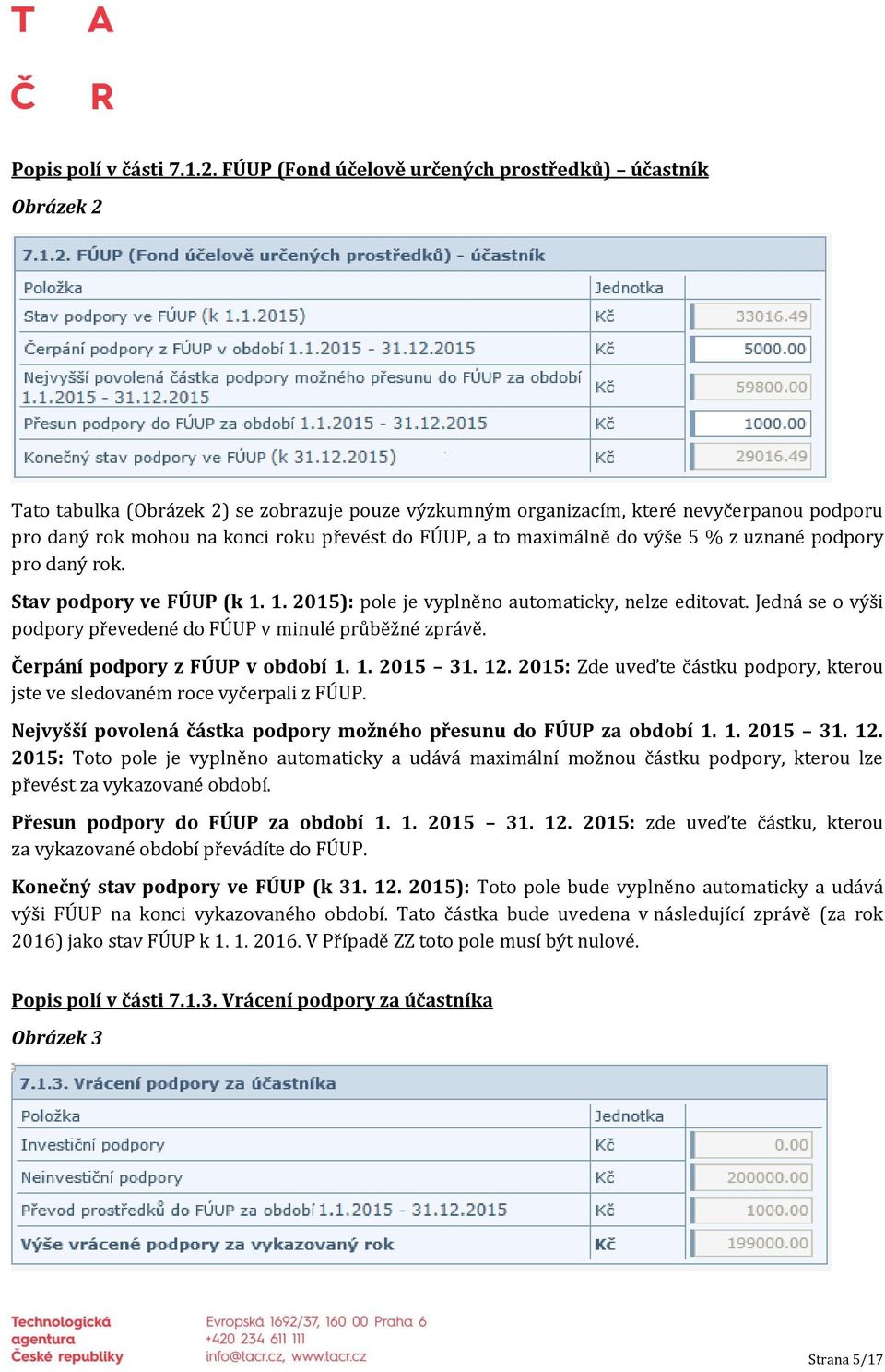 FÚUP, a to maximálně do výše 5 % z uznané podpory pro daný rok. Stav podpory ve FÚUP (k 1. 1. 2015): pole je vyplněno automaticky, nelze editovat.