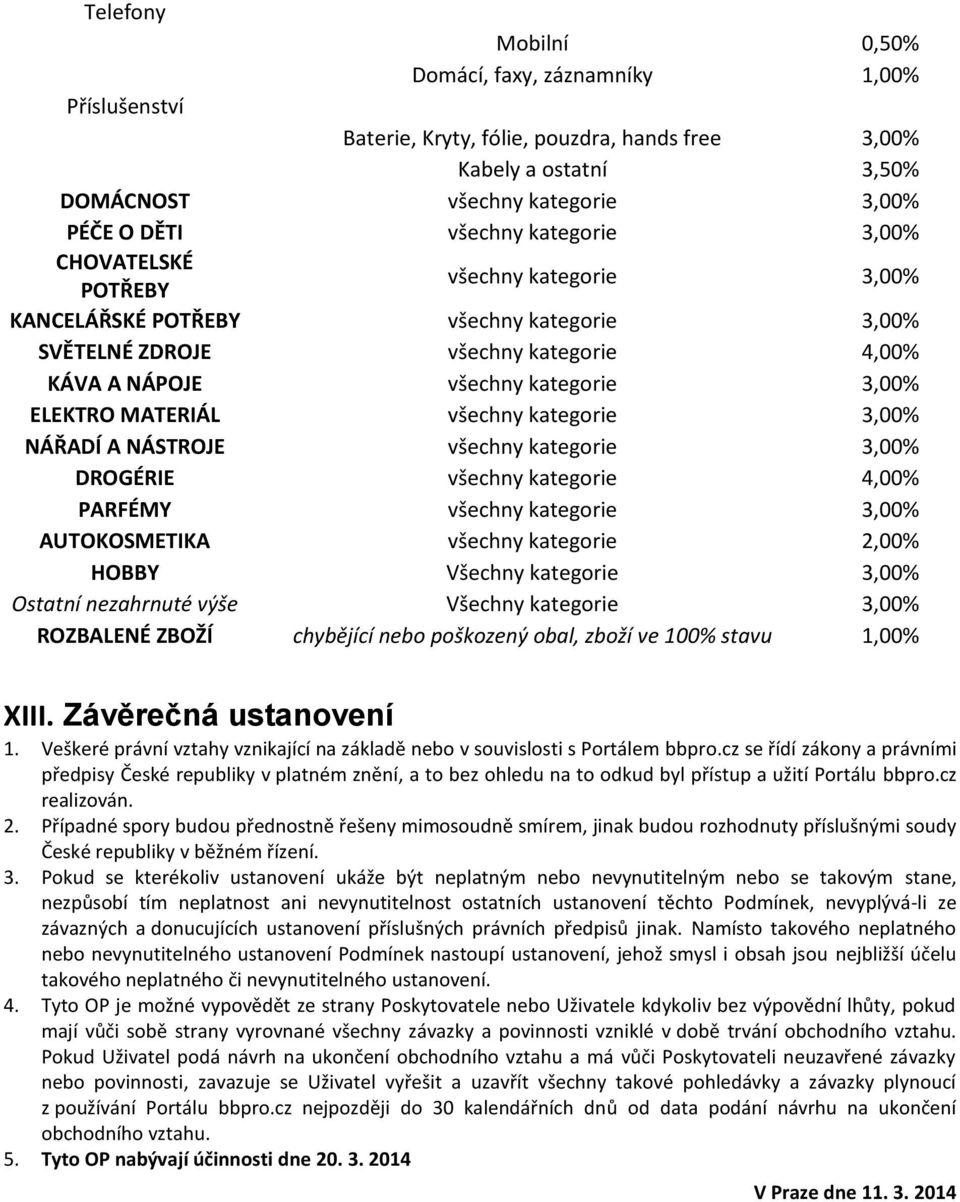 všechny kategorie 3,00% NÁŘADÍ A NÁSTROJE všechny kategorie 3,00% DROGÉRIE všechny kategorie 4,00% PARFÉMY všechny kategorie 3,00% AUTOKOSMETIKA všechny kategorie 2,00% HOBBY Všechny kategorie 3,00%