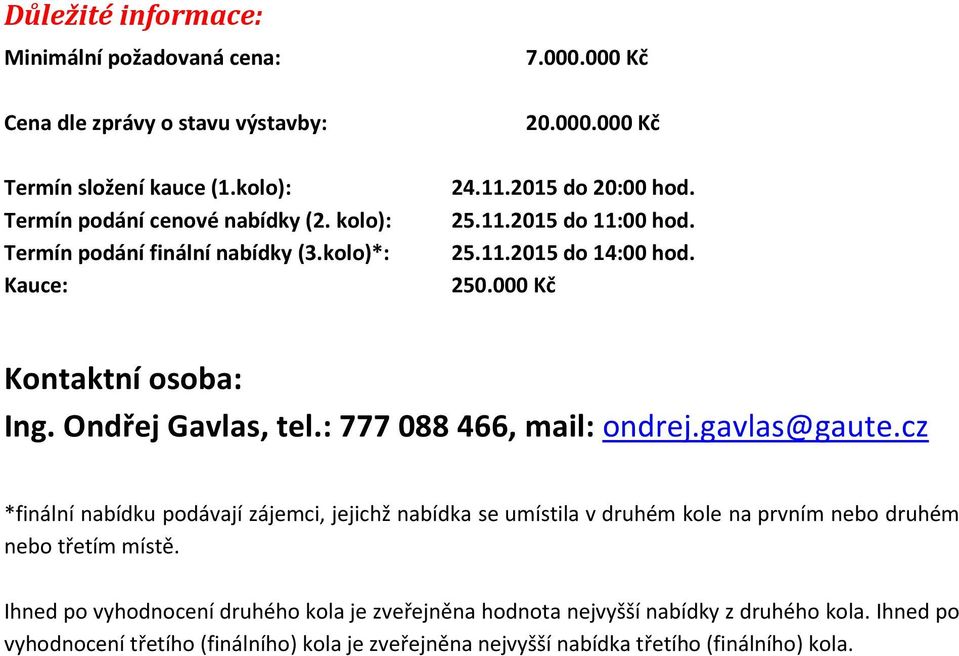 000 Kč Kontaktní osoba: Ing. Ondřej Gavlas, tel.: 777 088 466, mail: ondrej.gavlas@gaute.