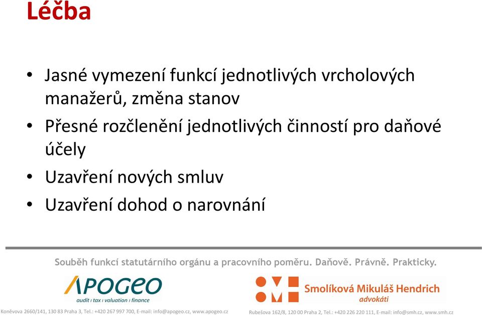 rozčlenění jednotlivých činností pro daňové